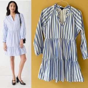 J.CREW Tiered popover dress in striped cotton poplin L6373 S